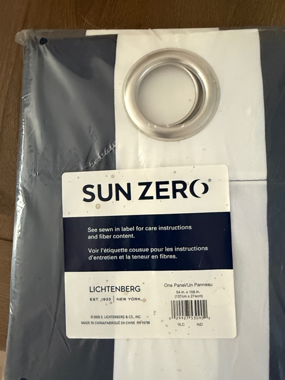 Sun Zero Lichtenberg Navy and White Grommet Window Curtain Panel